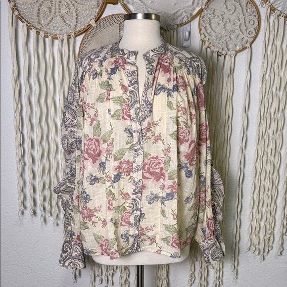 Free People NWT Mara Floral Printed Long Sleeve Button Down Blouse Size M - Picture 2 of 13